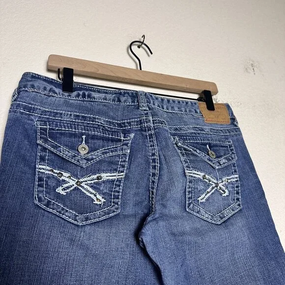 Y2K Amethyst Denim Jean Pant Women 11 Low Rise Slim Straight Fit Punk Distressed - Picture 3 of 15